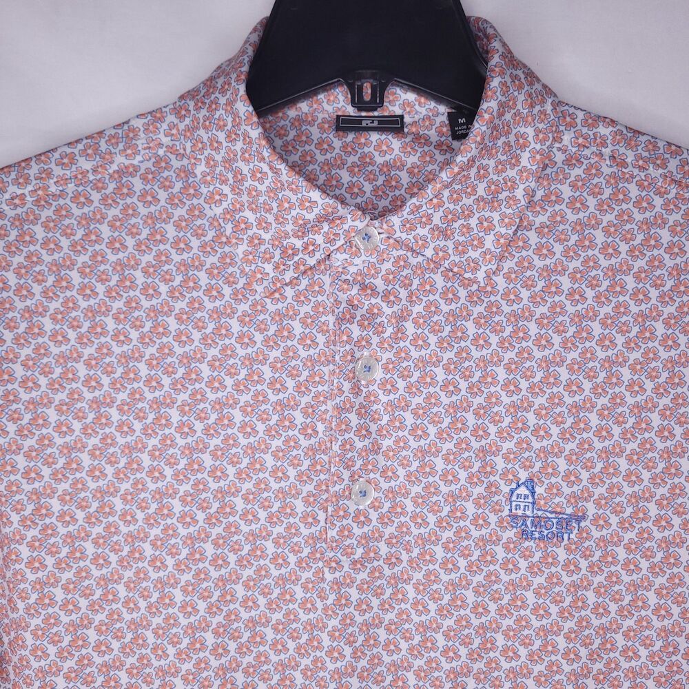 Footjoy Polo Shirt Mens Medium Floral Orange Samoset Resort